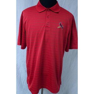 Majestic St. Louis Cardinals Mens XL Red Striped Red Chest Bird Logo Polo Shirt
